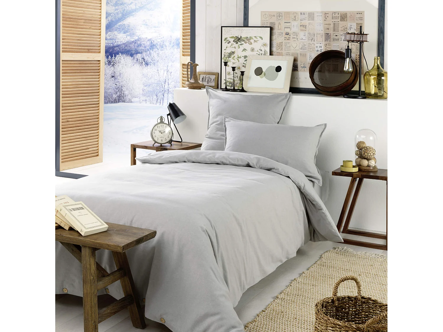 Parure de lit flanelle gris 260x240 cm