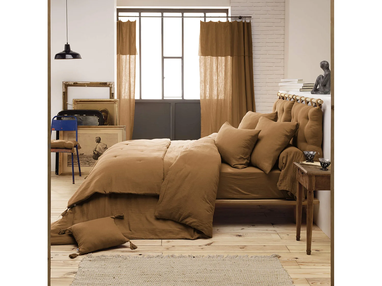 Parure de lit 240x220 double gaze de coton marron Terre de Nuit