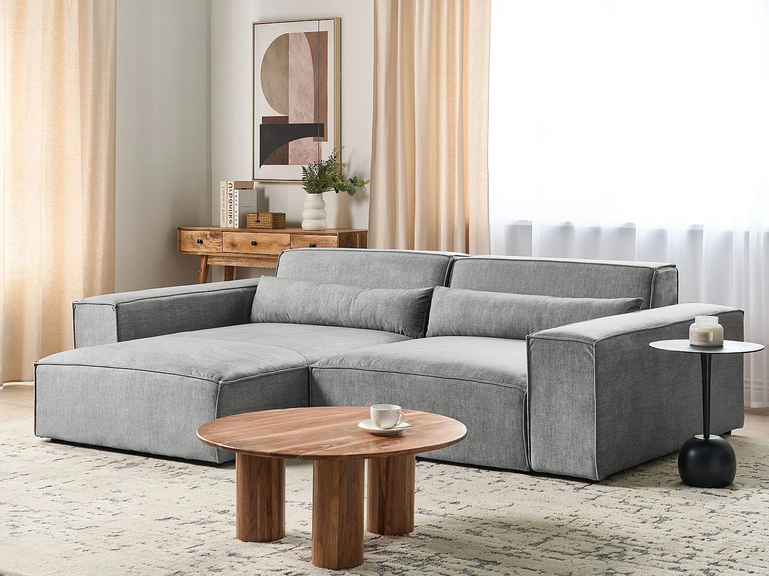Sofá de canto modular HELLNAR Tecido Cinzento 2 lugares à direita
