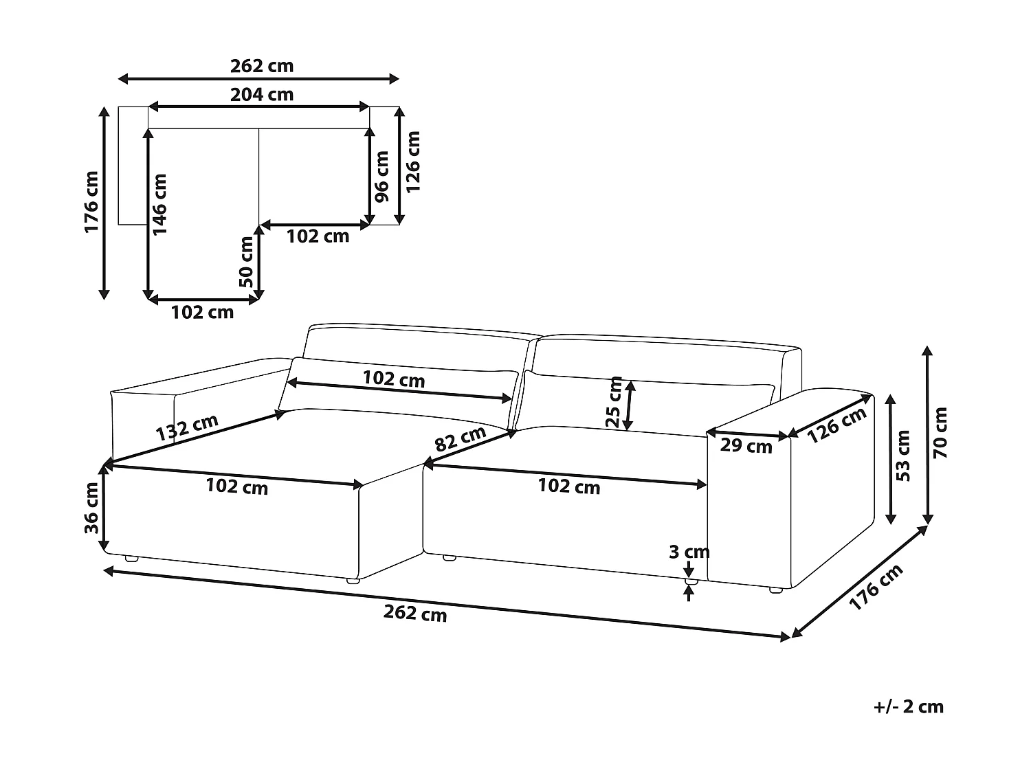 Modul 2-Sitzer Ecksofa Stoff grau mit Chaiselongue rechts Kissen Skandi Hellnar