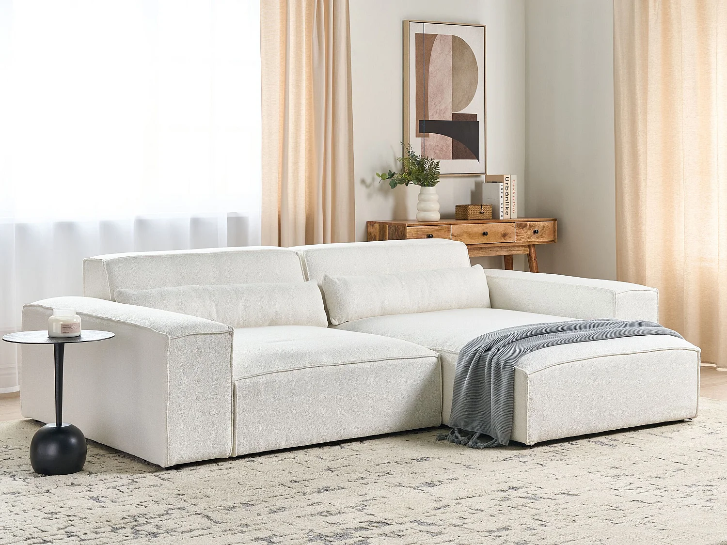 Canapé d'angle modulable HELLNAR Bouclé Blanc cassé 2 places Côté gauche