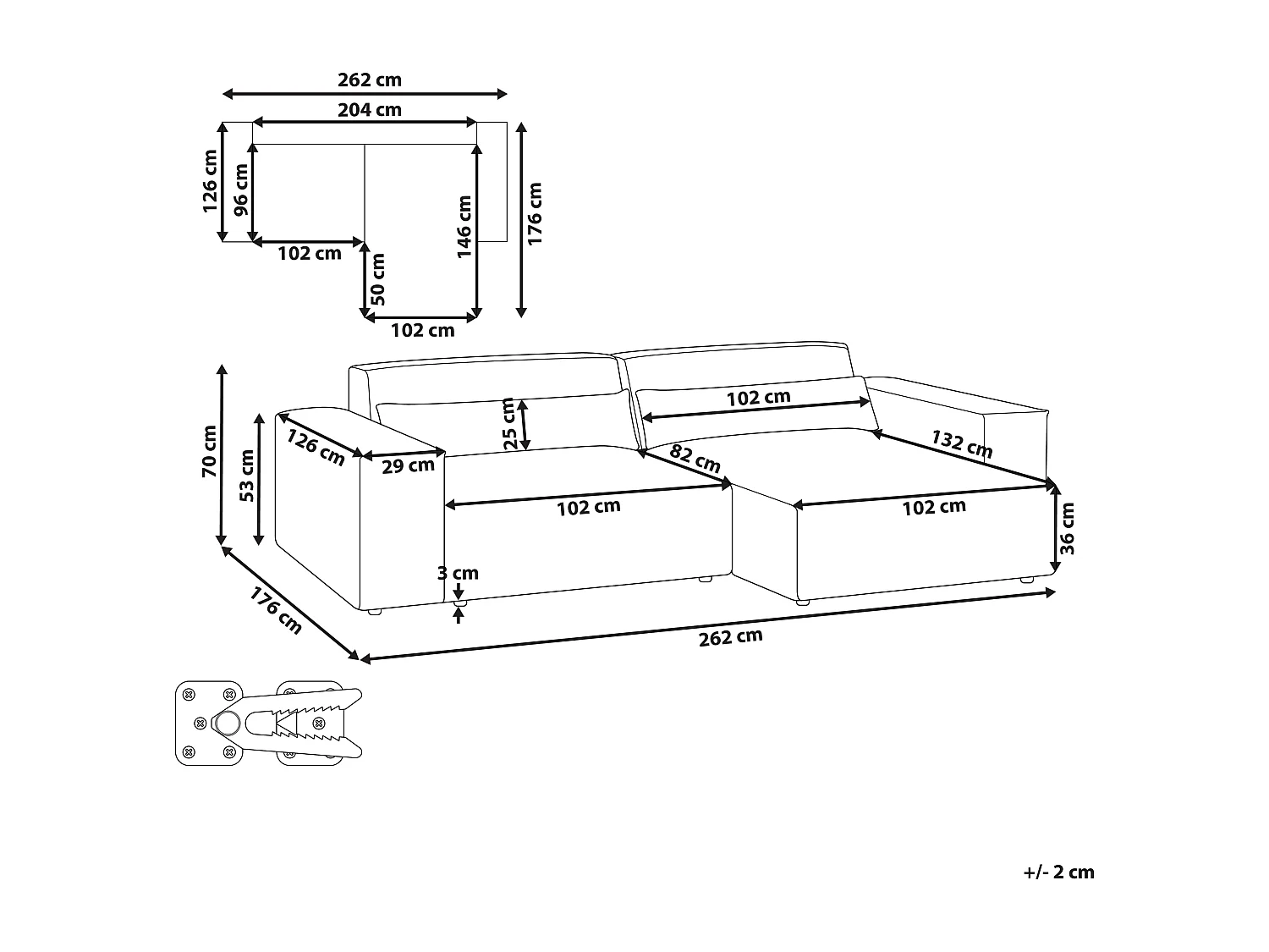 Canapé d'angle modulable HELLNAR Bouclé Blanc cassé 2 places Côté gauche