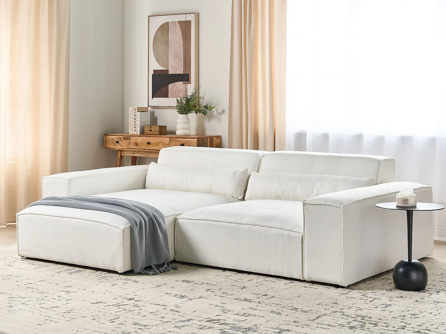 Canapé d'Angle 2 Places Modulable à gauche en Bouclé Pieds en Métal Blanc Hellnar