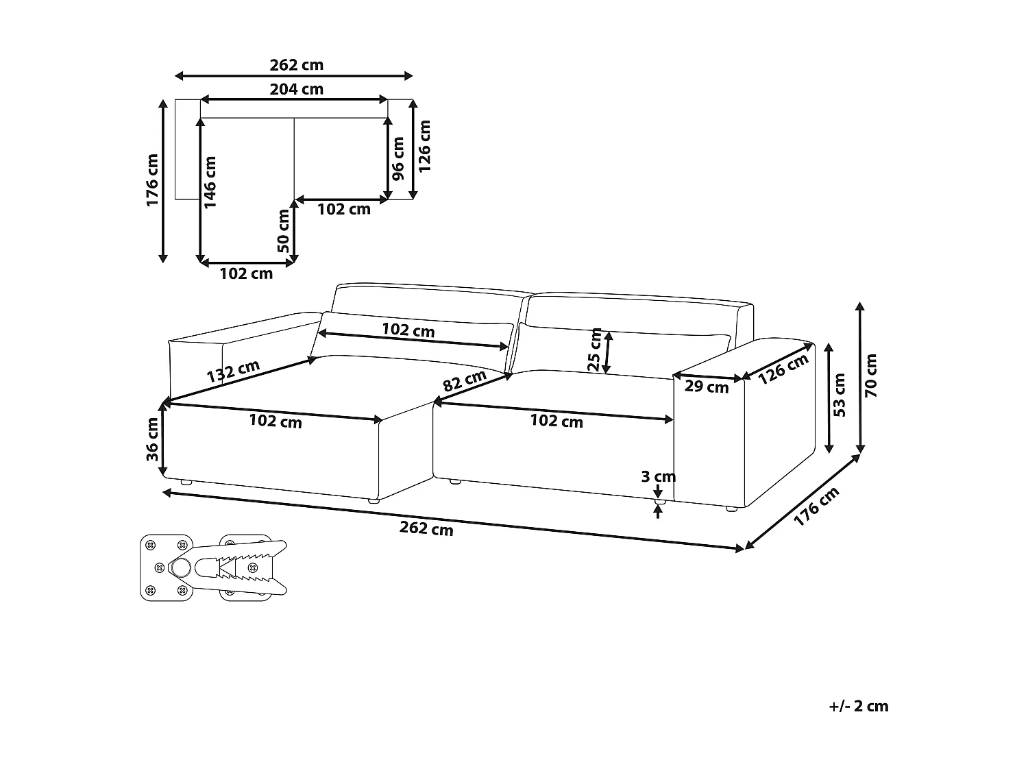 Canapé d'Angle 2 Places Modulable à gauche en Bouclé Pieds en Métal Blanc Hellnar