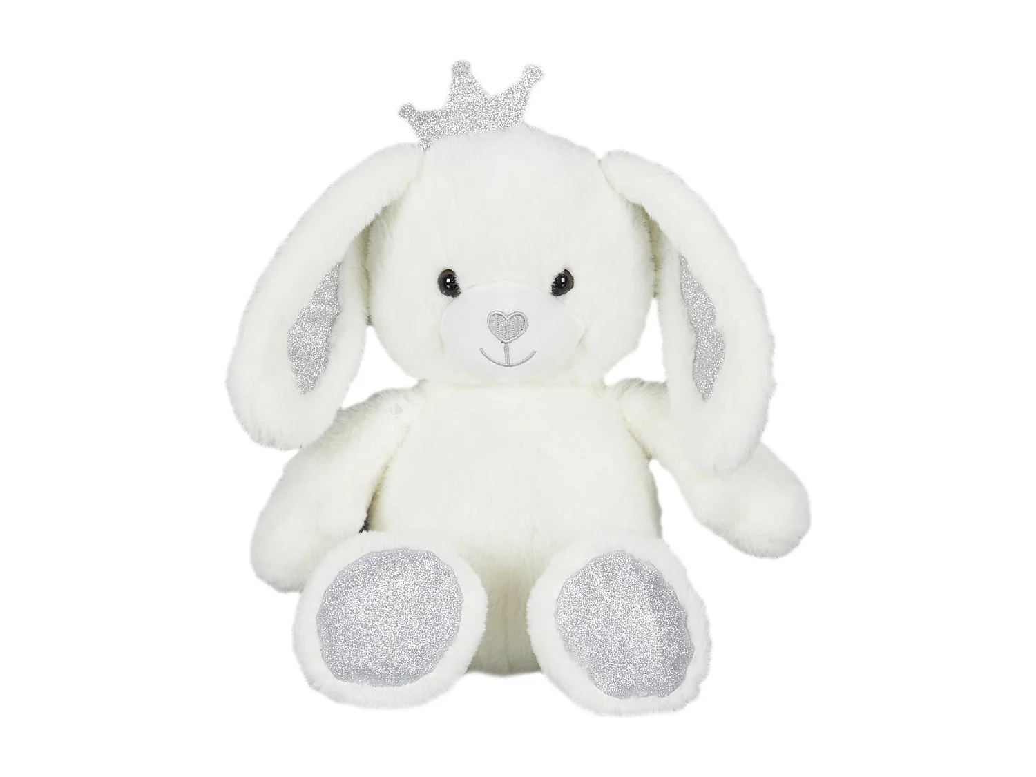 Peluche lapin 25cm pailleté collection ROYAL PETS blanc et argent