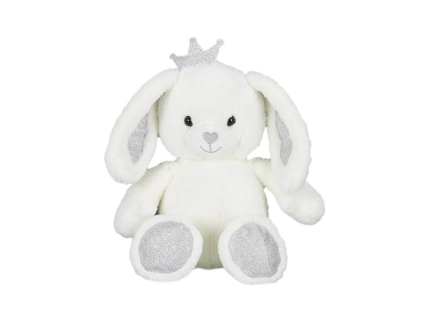 Peluche lapin 25cm pailleté collection ROYAL PETS blanc et argent