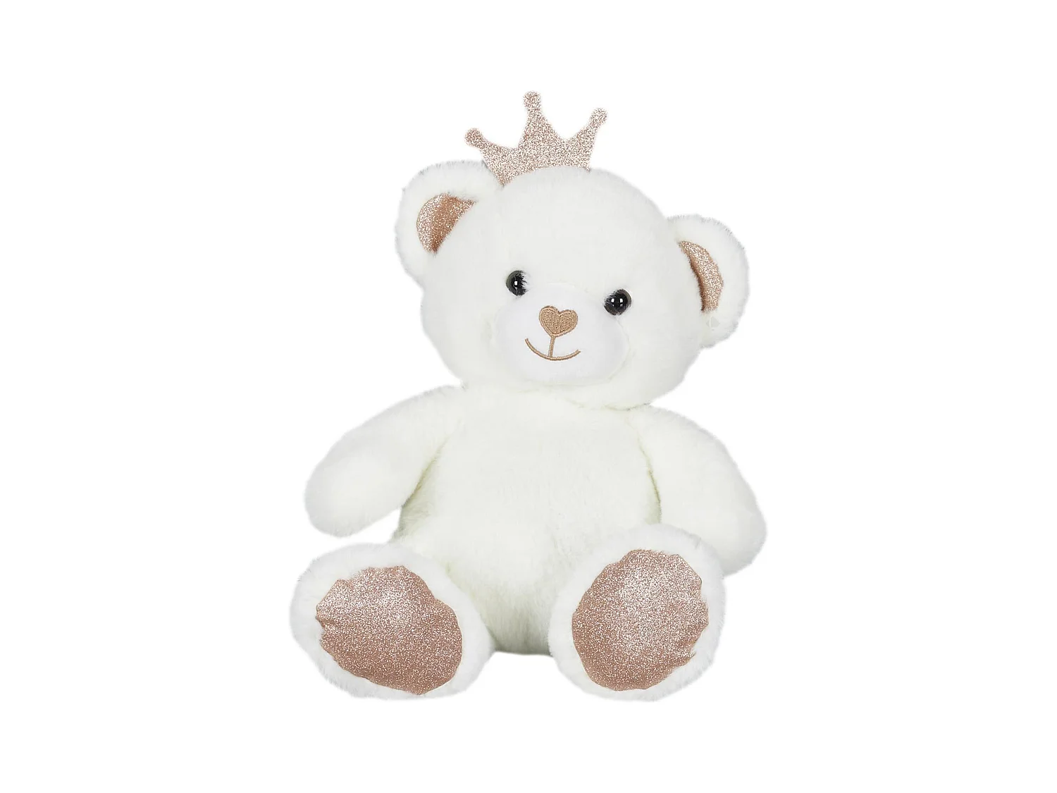 Peluche ourson 25cm pailleté collection ROYAL PETS blanc et rose