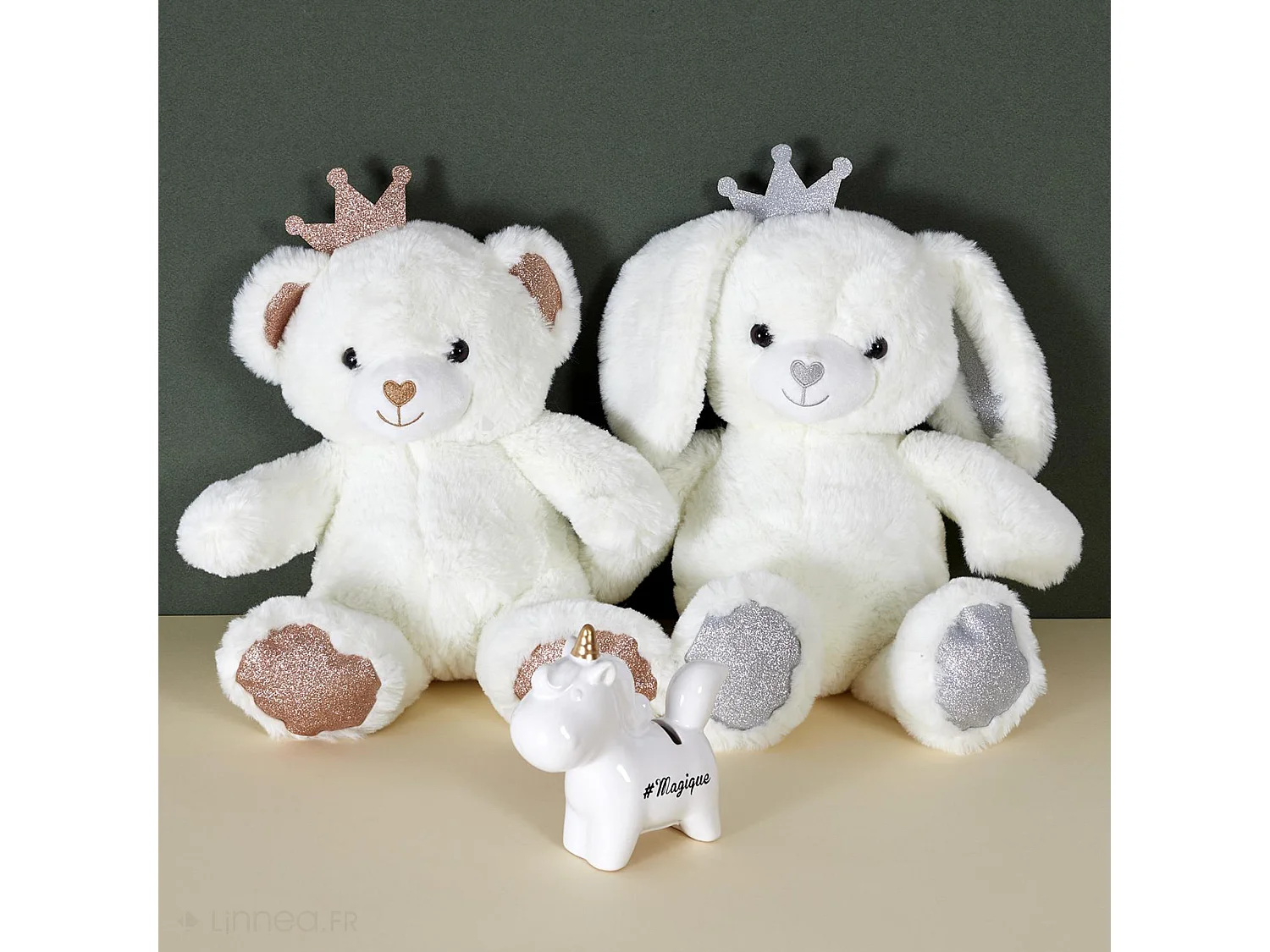 Peluche ourson 25cm pailleté collection ROYAL PETS blanc et rose