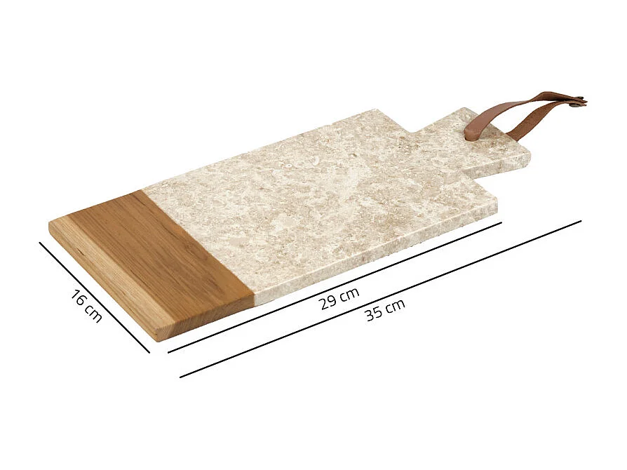 Planche à découper rectangle 35 cm marbre beige et bois de teck – FITZ