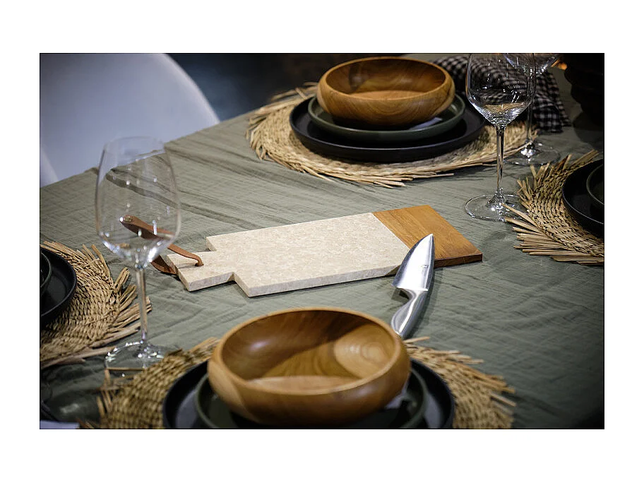 Planche à découper rectangle 35 cm marbre beige et bois de teck – FITZ