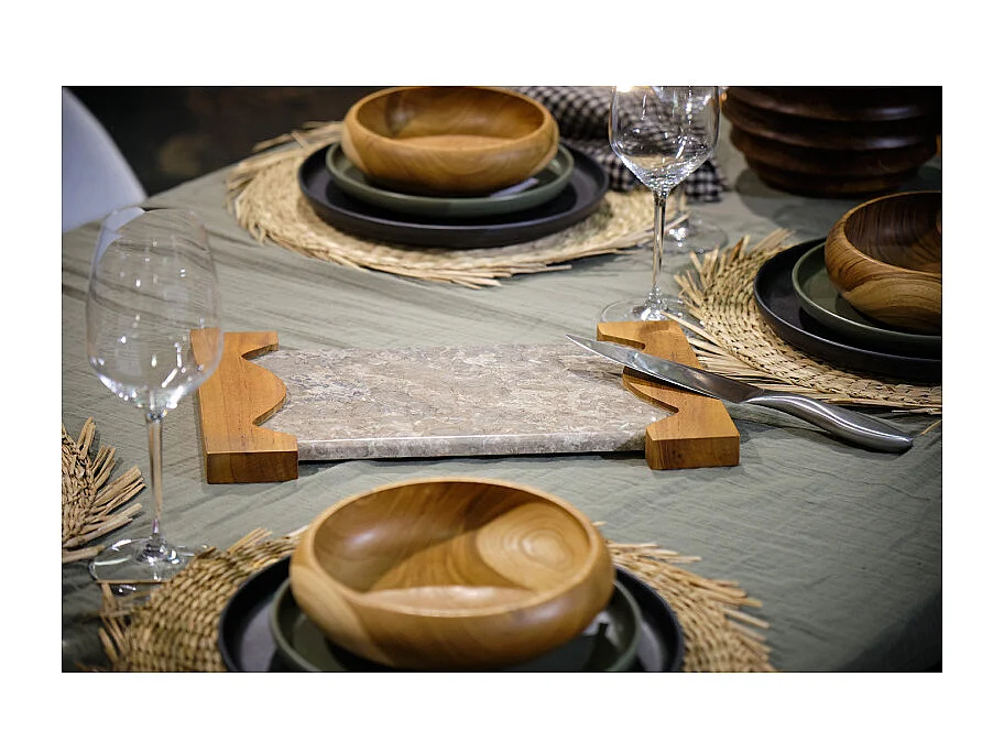 Planche à découper 38 cm en marbre gris et bois de teck - ZEPHYR