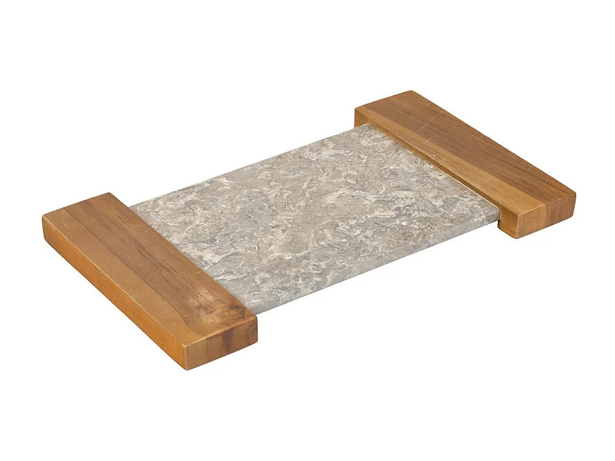 Planche à découper 38 cm en marbre gris et bois de teck - ZEPHYR