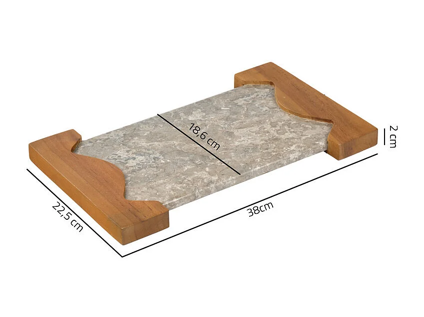 Planche à découper 38 cm en marbre gris et bois de teck - ZEPHYR