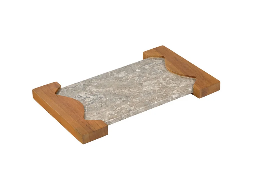 Planche à découper 38 cm en marbre gris et bois de teck - ZEPHYR