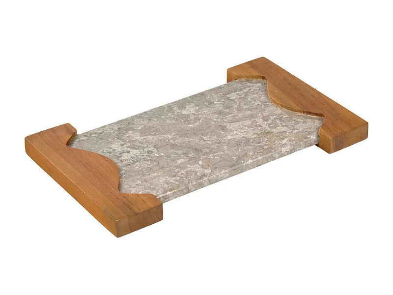Planche à découper 38 cm en marbre gris et bois de teck - ZEPHYR