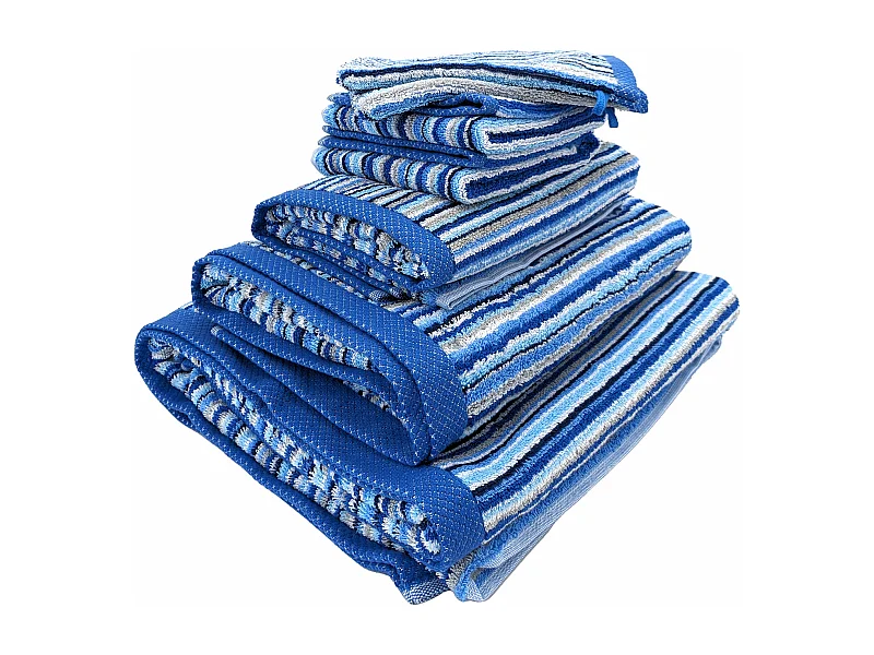 Parure de bain coton 500 g/m2 par 7 PURE STRIPES II Bleu
