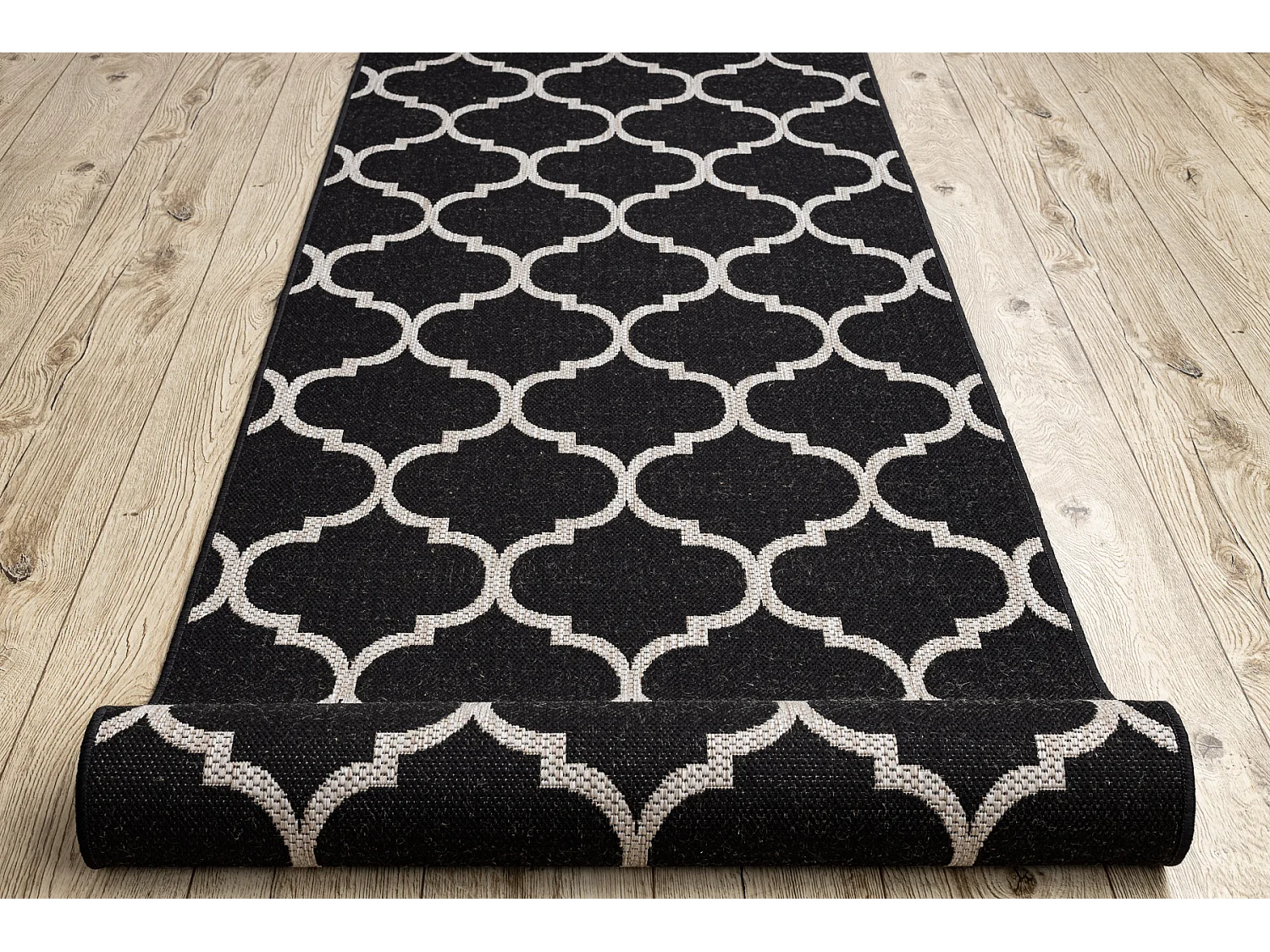 TAPIS DE COULOIR SIZAL FLOORLUX modèle 20608 Treillis marocain noir / 120x910 cm