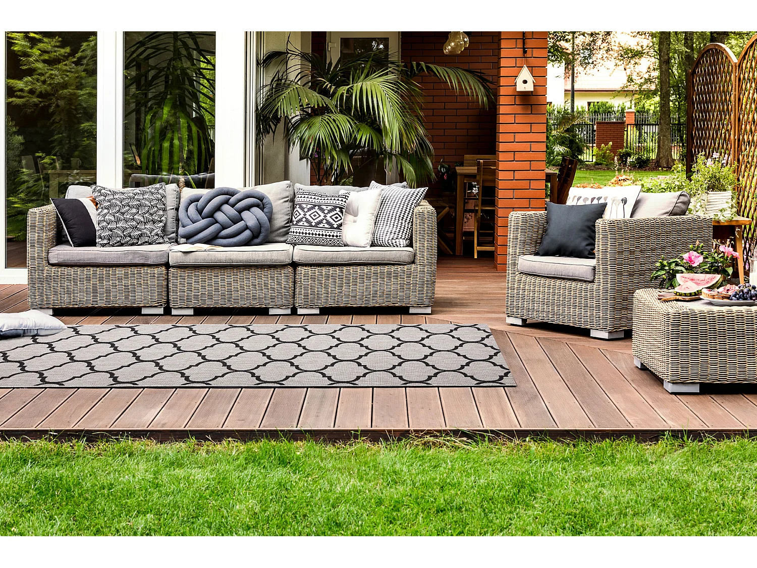 CHODNIK SIZAL FLOORLUX wzór 20608, koniczyna marokańska, trellis sre 120x350 cm