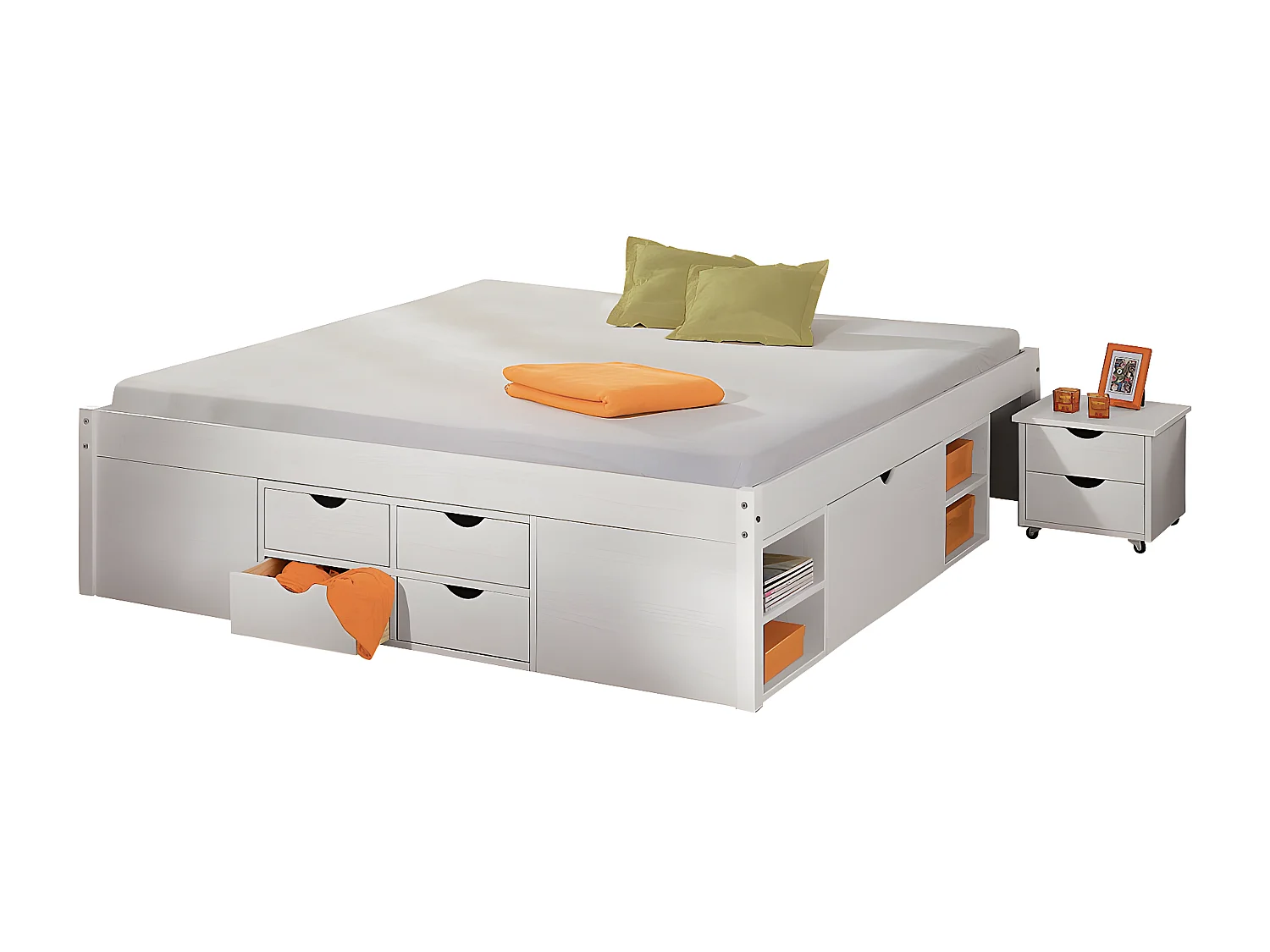 ALASKA - Pack Lit 180x200cm Multi-Rangements + Armoire 4 Portes