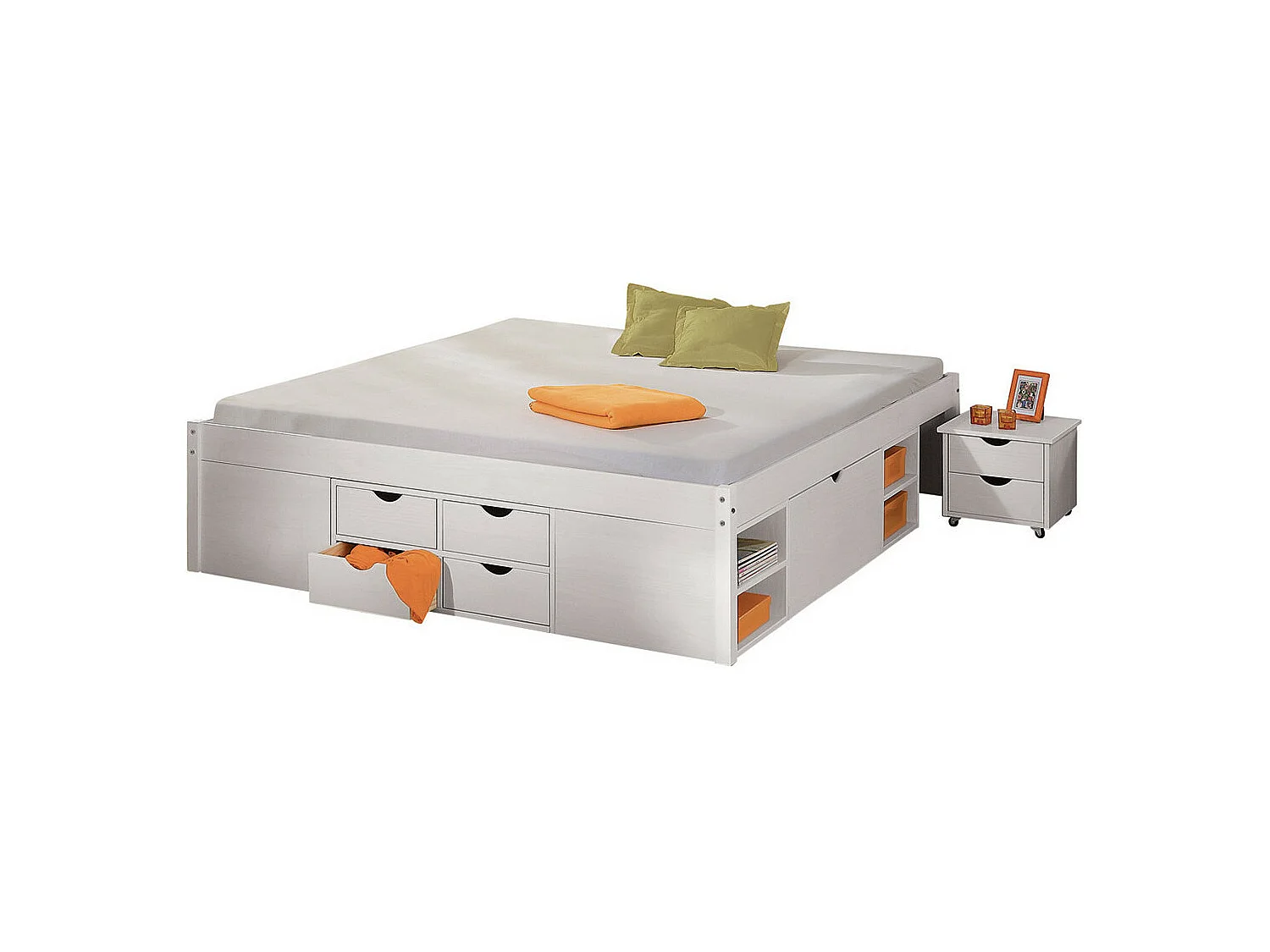 ALASKA - Pack Lit 160x200cm Multi-Rangements + Armoire 4 Portes