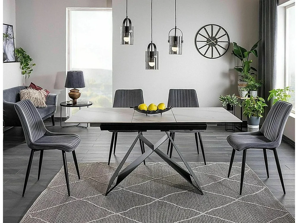 Mesa de comedor de diseño de mármol blanco y negro 120-160cm Holly SG