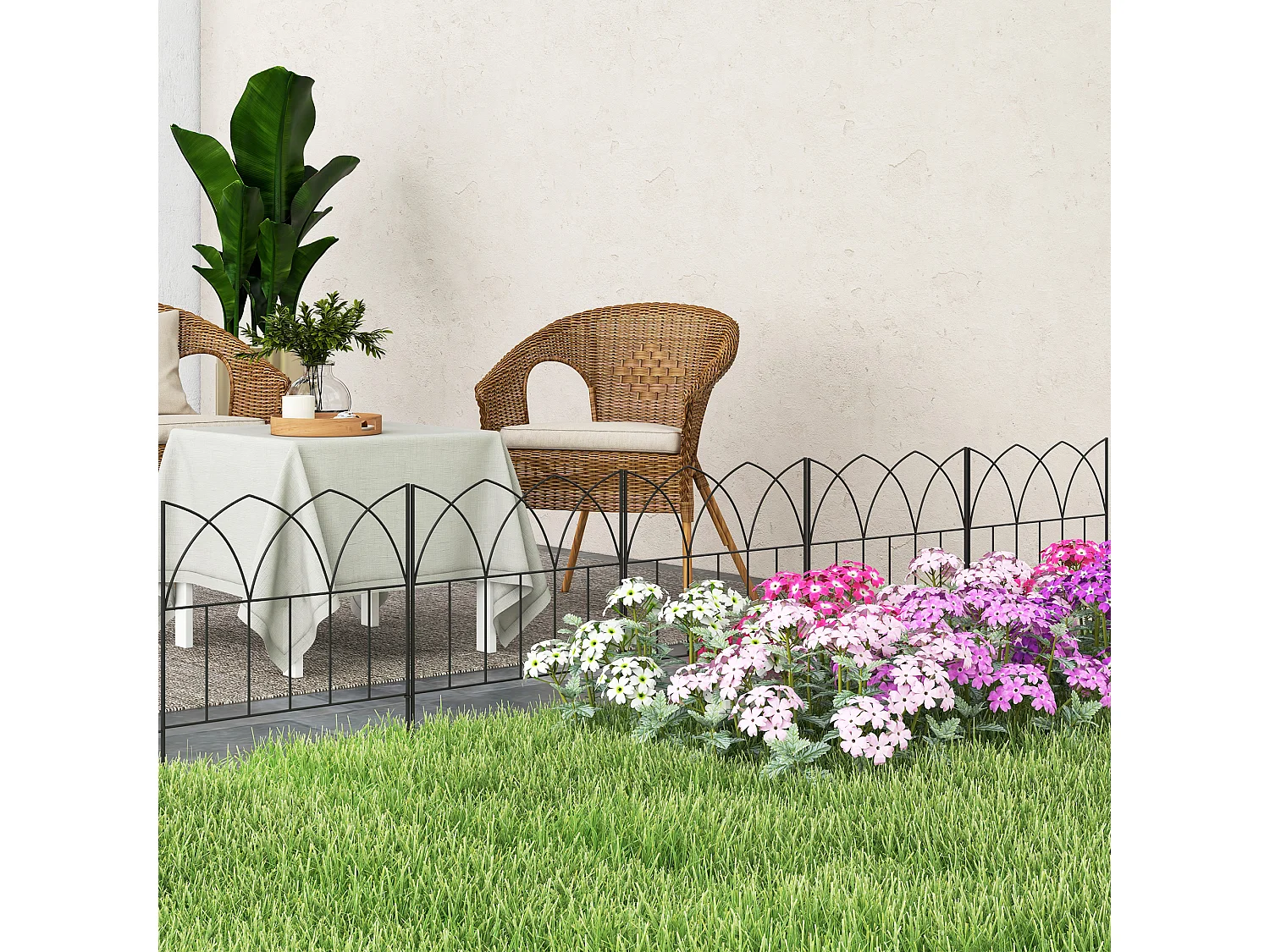 Lot de 5 clôtures de jardin décoratives avec ornements métal noir