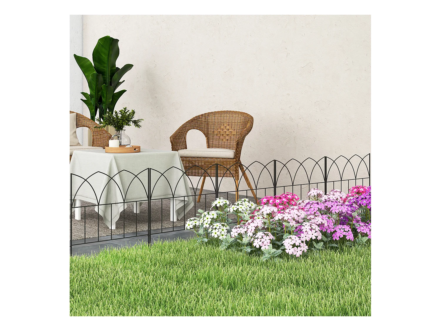 Lot de 5 clôtures de jardin décoratives avec ornements métal noir