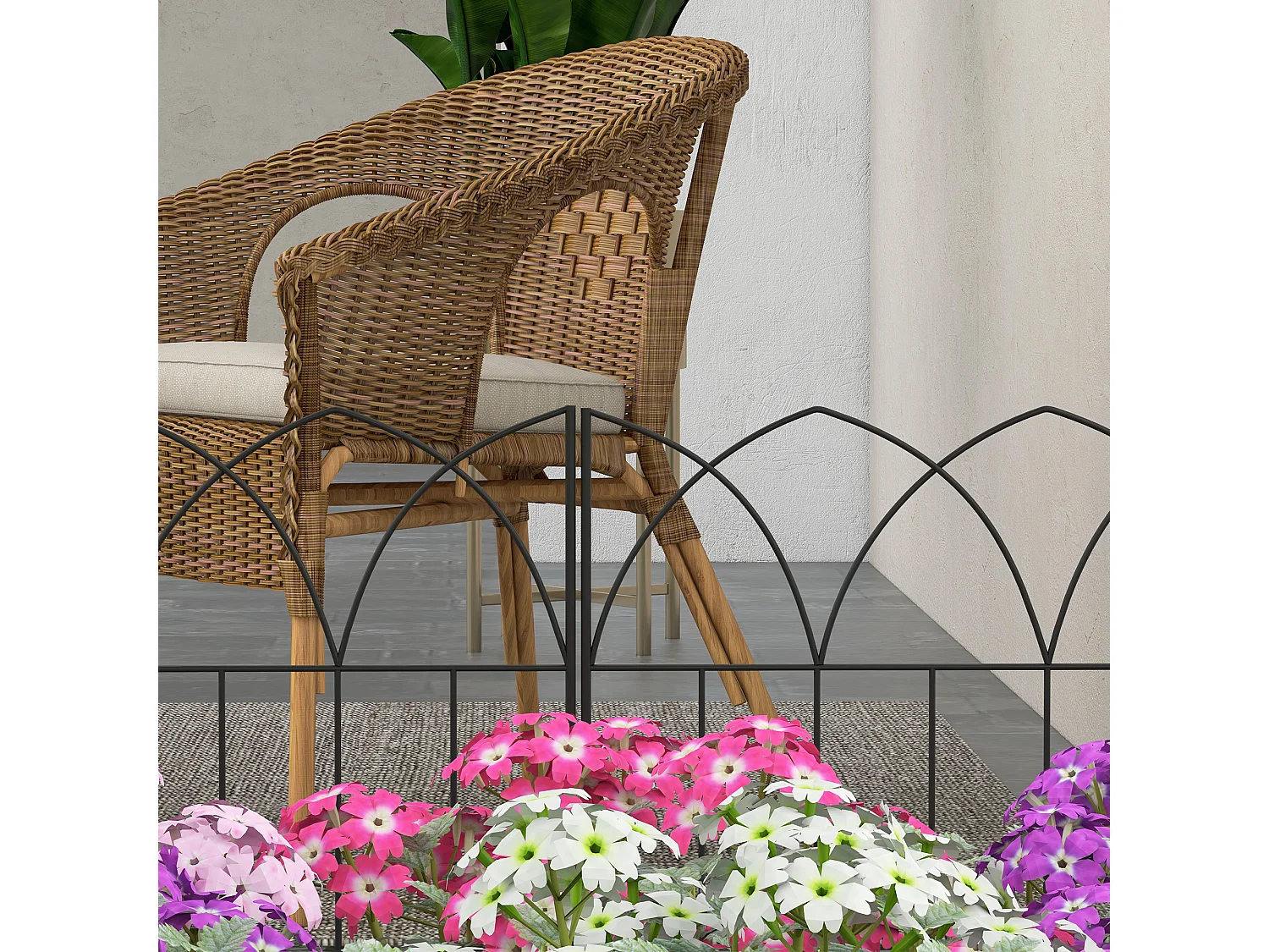 Lot de 5 clôtures de jardin décoratives avec ornements métal noir