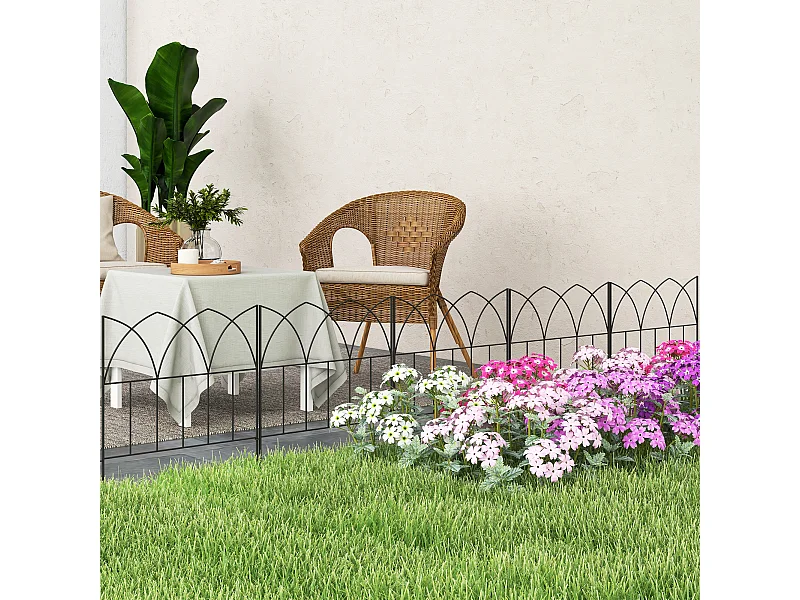 Lot de 5 clôtures de jardin décoratives avec ornements métal noir