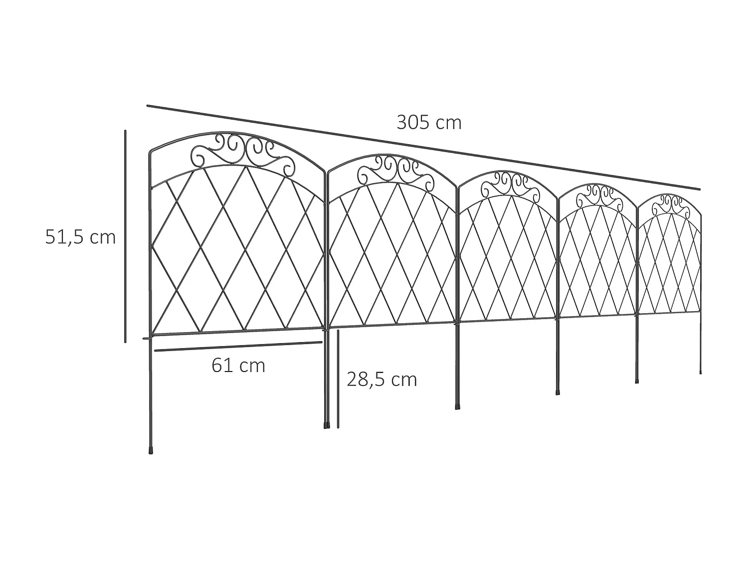 Lot de 5 clôtures de jardin décoratives avec ornements métal noir