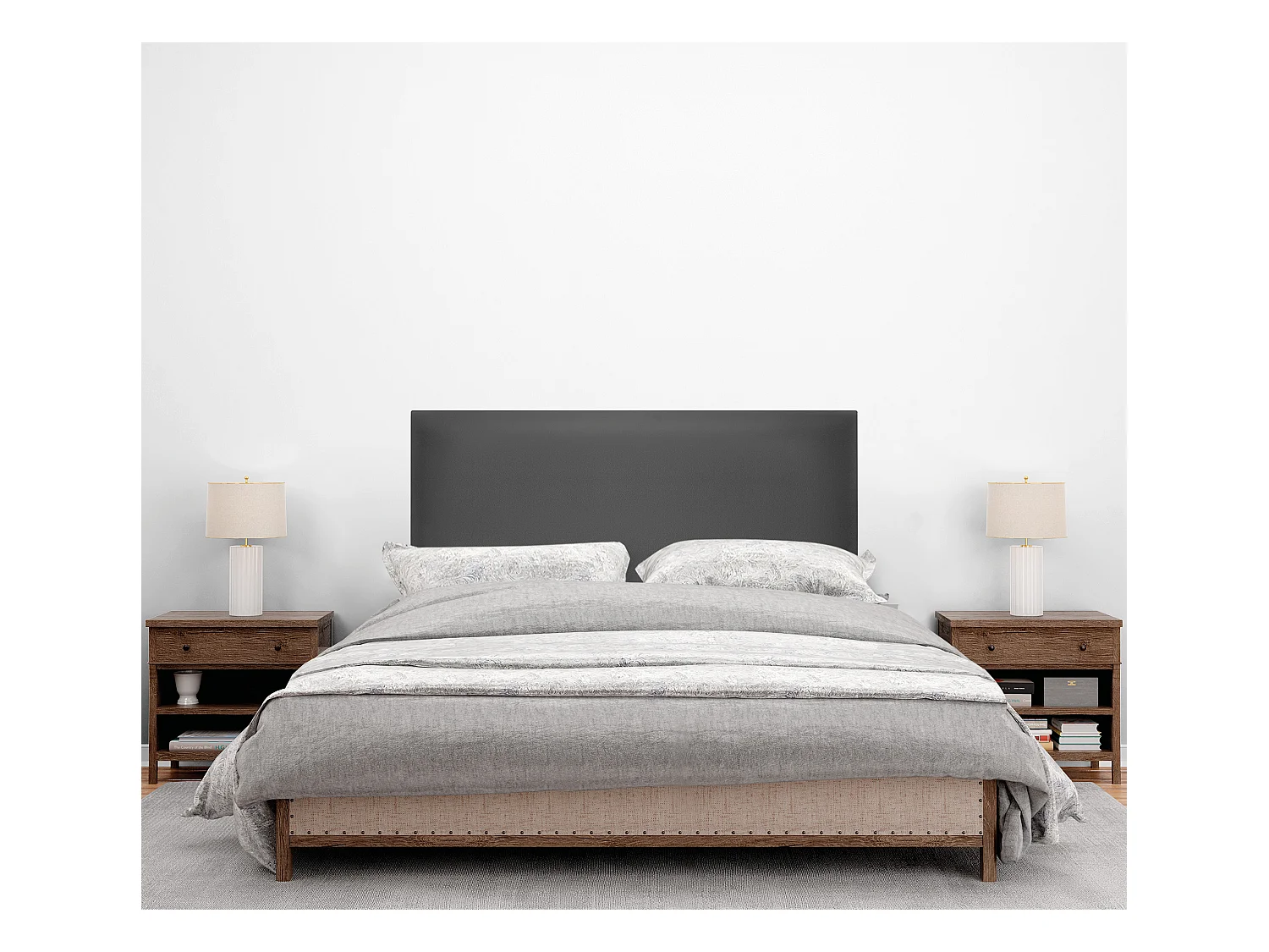 DHOME Tête de lit simili cuir lisse 110x105cm avec pieds Lits 105 - Gris