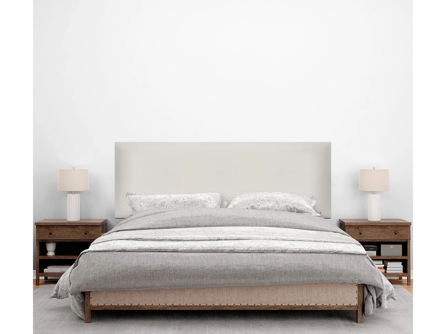 DHOME Tête de lit simili cuir lisse 150x105cm avec pieds Lits 150 - Blanc Osseux