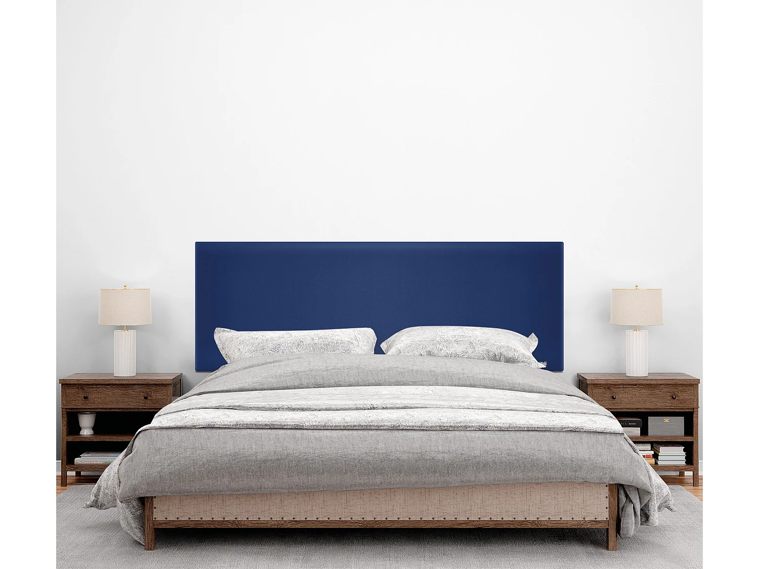 DHOME Testiera in de Similpelle Liscia 145x105cm Con le gambe Letti 135/140 - Blu