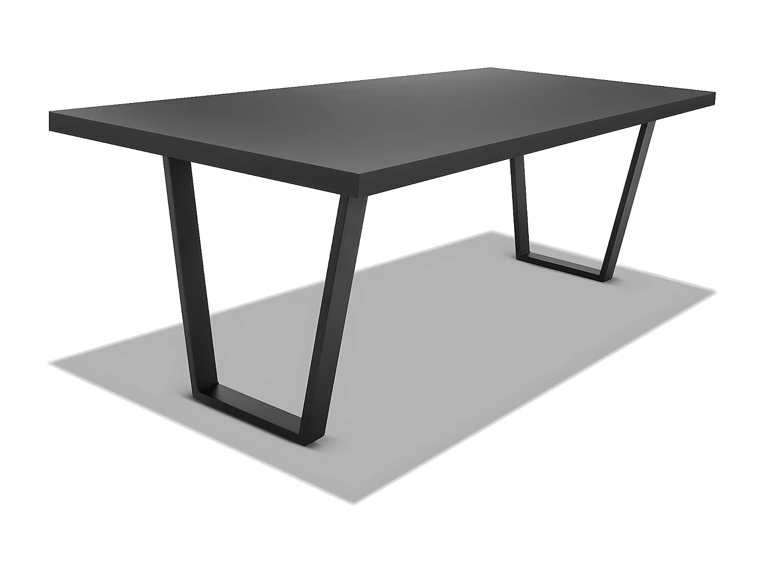 Tavolo legno e metallo 220x100cm, piedi trapezoidali ripiano nero