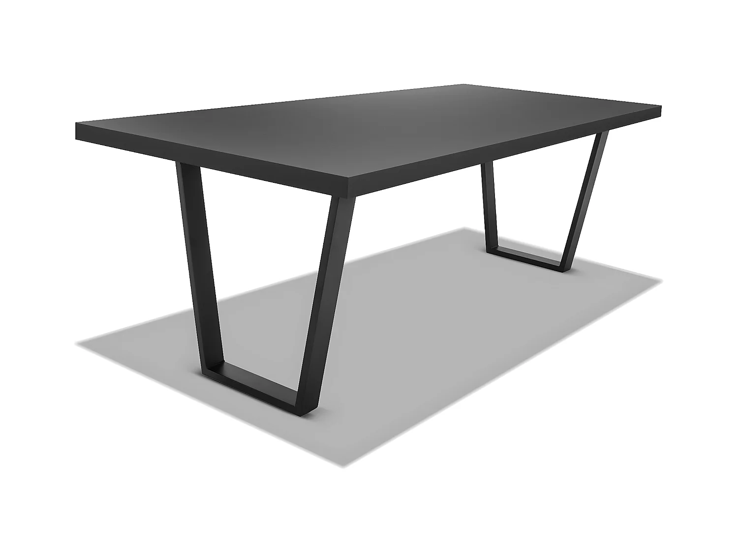 Tavolo legno e metallo 220x100cm, piedi trapezoidali ripiano nero