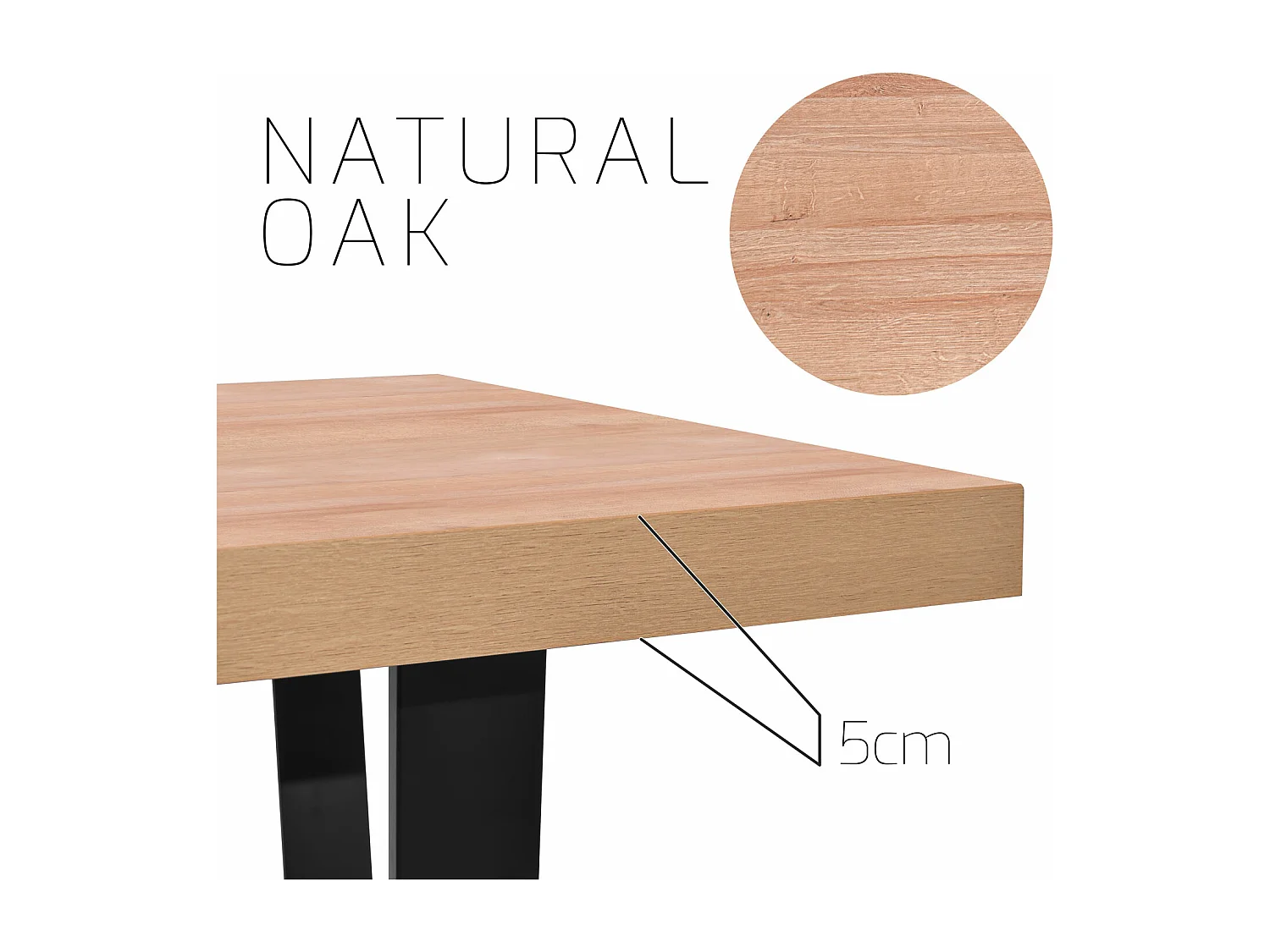 Ripiano per tavolo da pranzo 220x100x5cm, natural oak