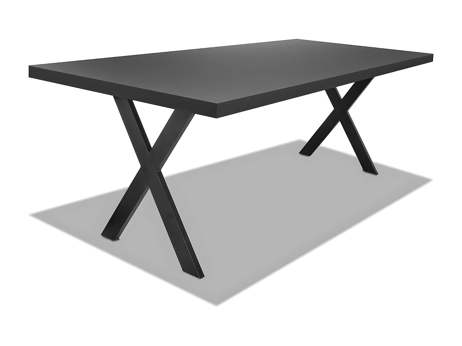 Tavolo da pranzo in legno e metallo 220x100cm, piedi a X ripiano nero