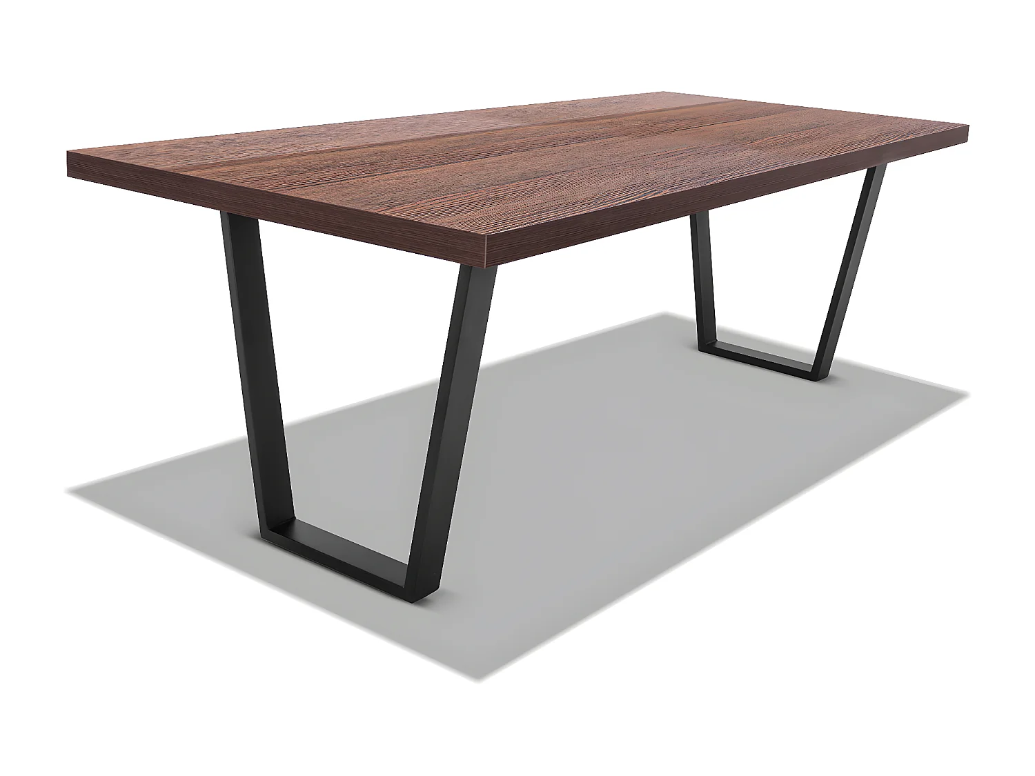 Tavolo legno e metallo 220x100cm, piedi trapezoidali ripiano teak