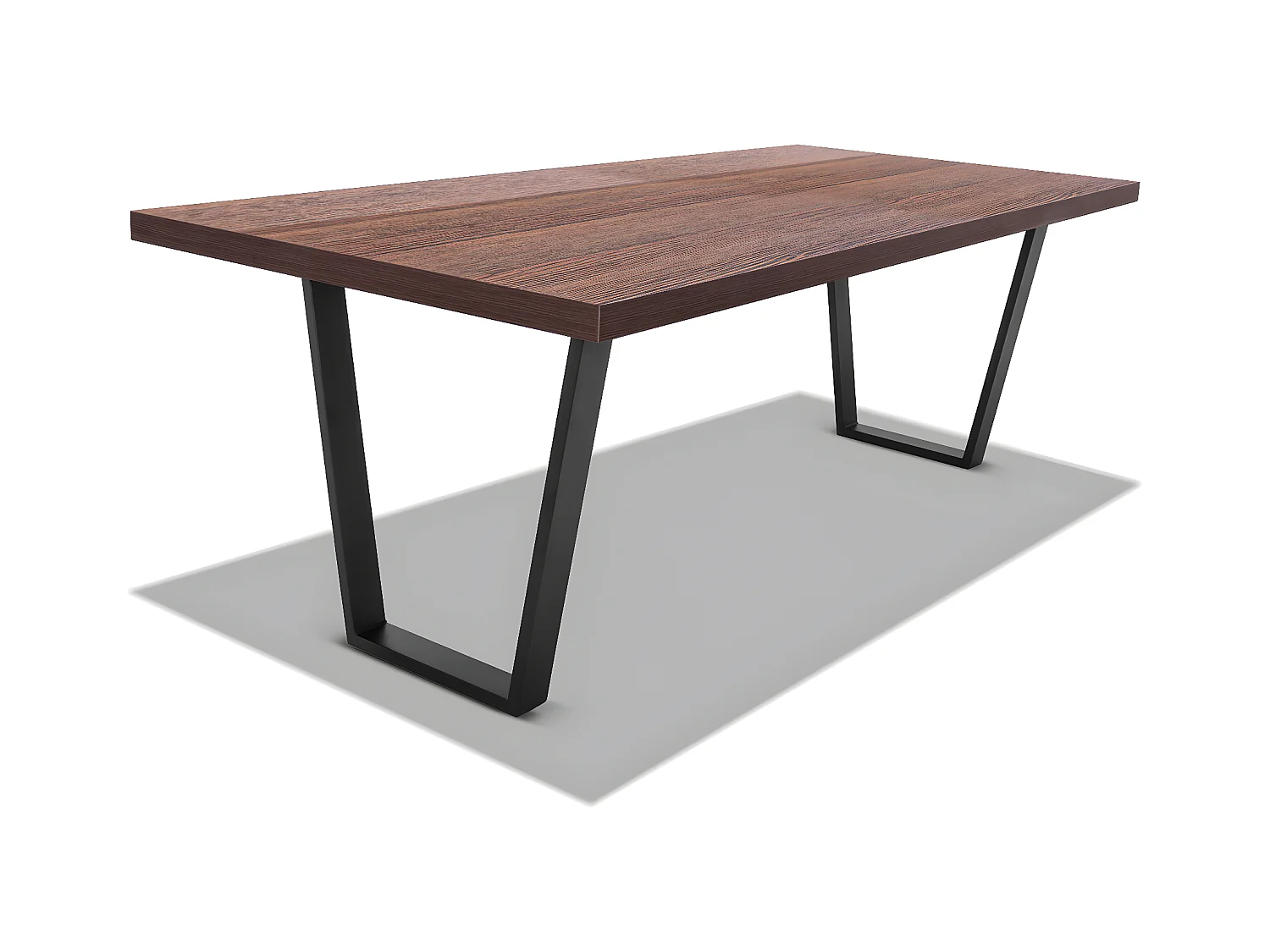 Tavolo legno e metallo 220x100cm, piedi trapezoidali ripiano teak