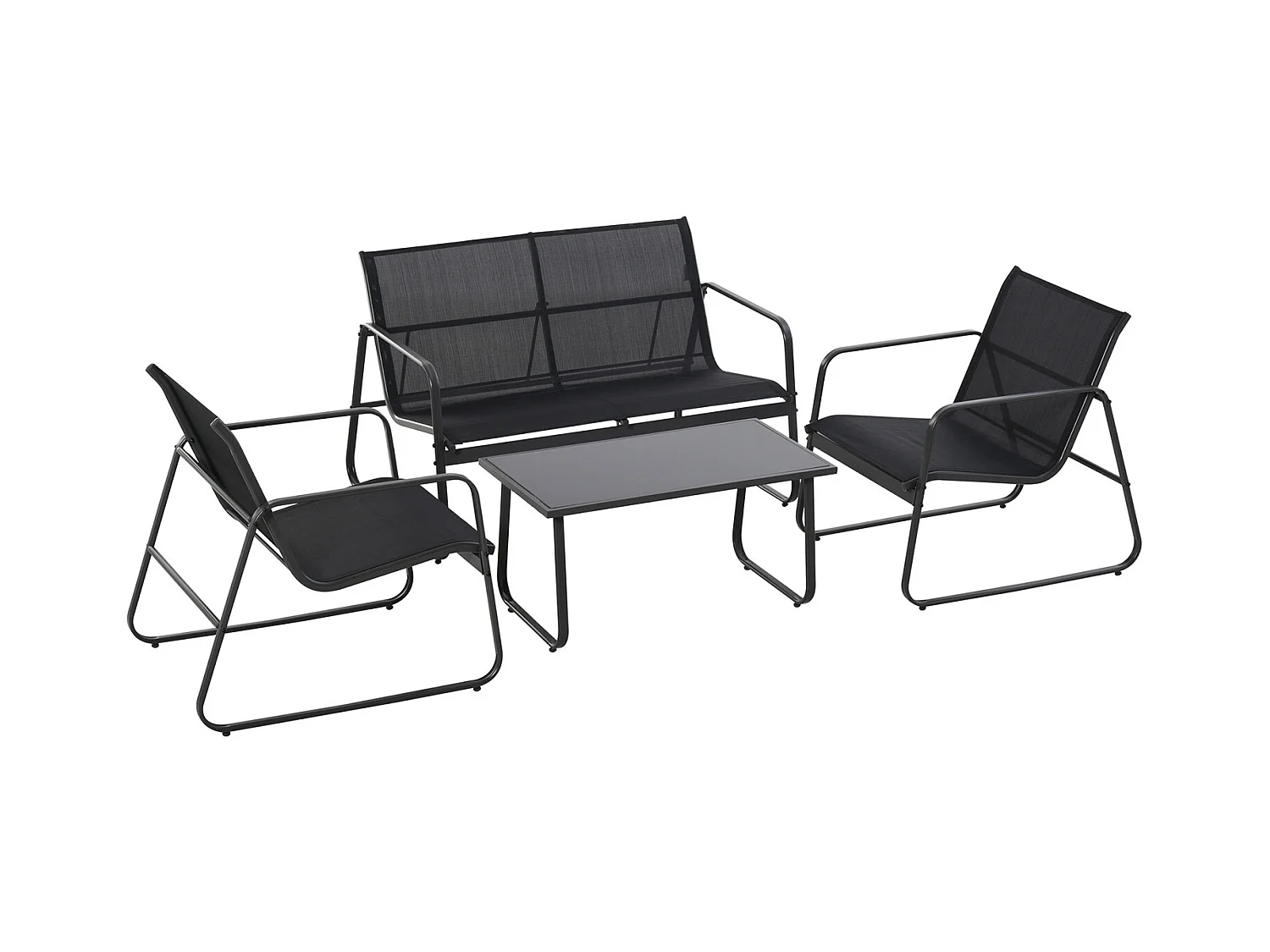 Sakura - Salon de jardin design avec canapé + 2 fauteuils + table basse avec étagère en verre