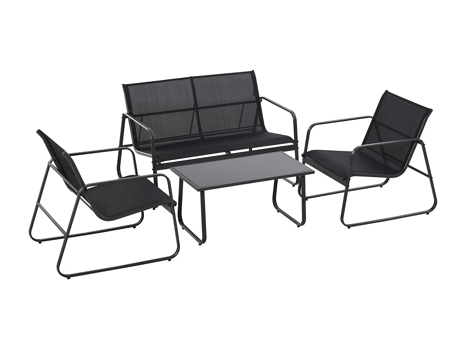 Sakura - Salon de jardin design avec canapé + 2 fauteuils + table basse avec étagère en verre