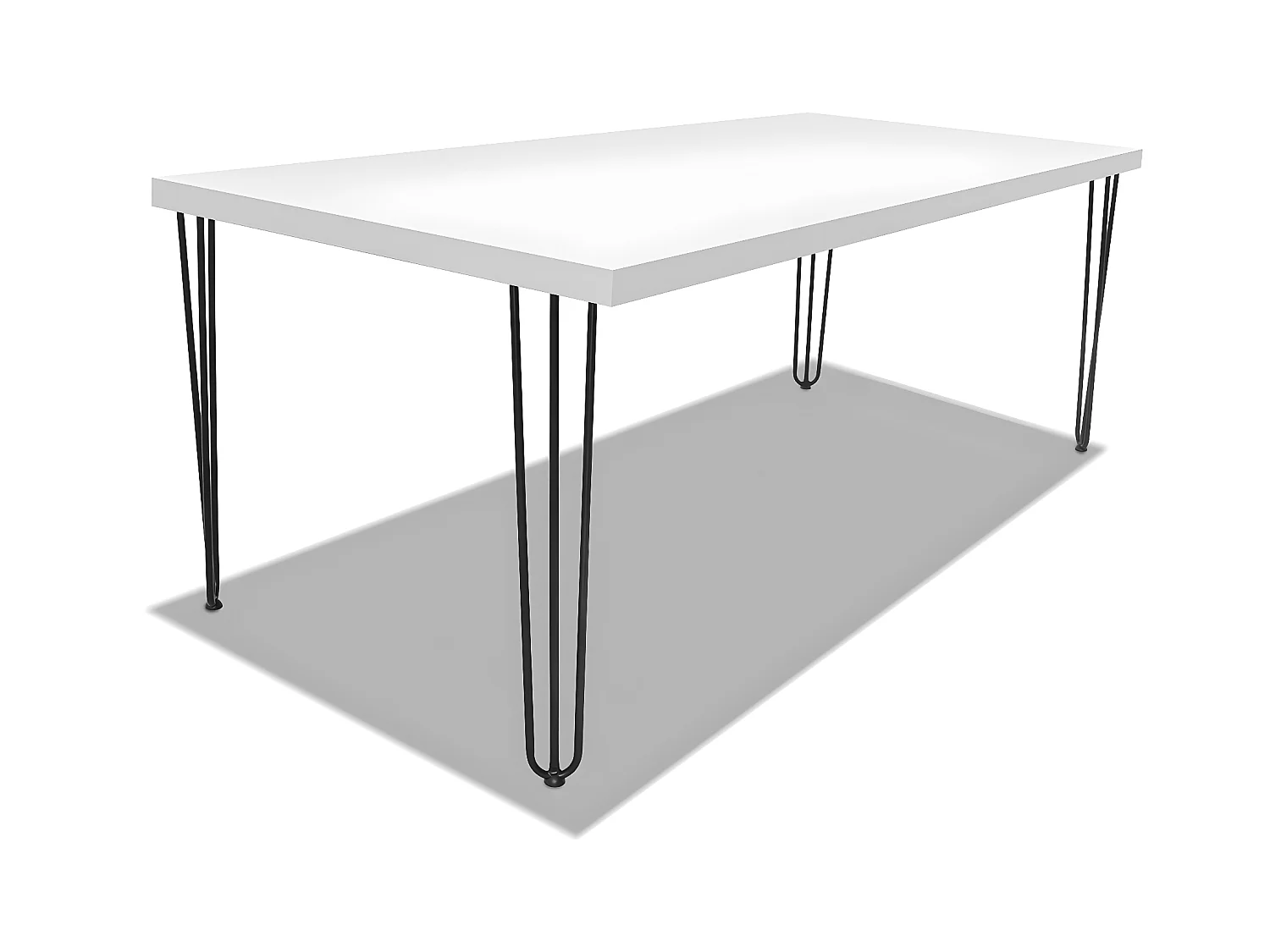 Tavolo legno e metallo 220x100cm, piedi triangolari ripiano bianco