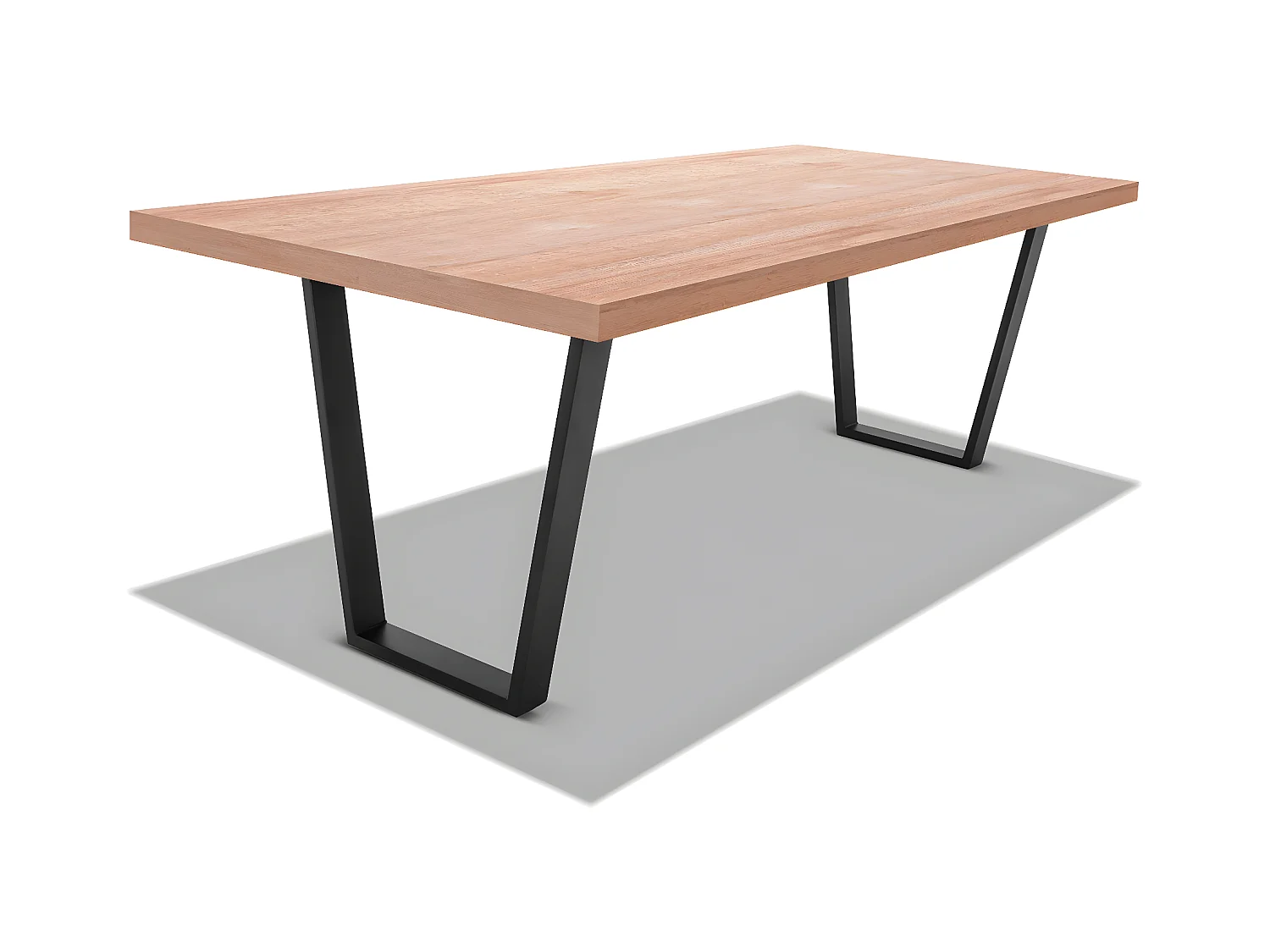 Tavolo legno e metallo 220x100cm, piedi trapezoidali ripiano oak