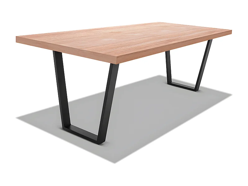 Tavolo legno e metallo 220x100cm, piedi trapezoidali ripiano oak