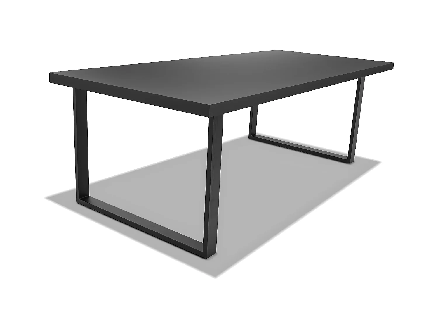 Tavolo in legno e metallo 220x100cm, piedi squadrati ripiano nero