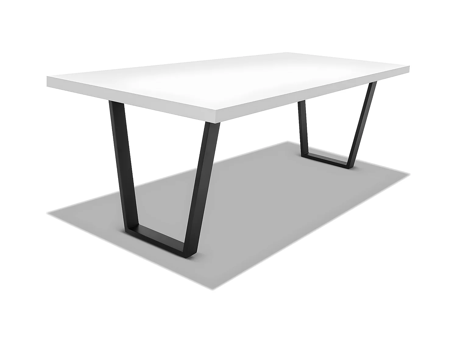 Tavolo legno e metallo 220x100cm, piedi trapezoidali ripiano bianco