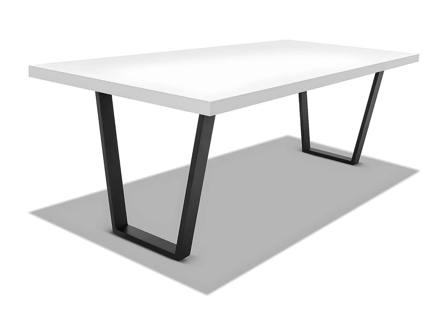 Tavolo legno e metallo 220x100cm, piedi trapezoidali ripiano bianco