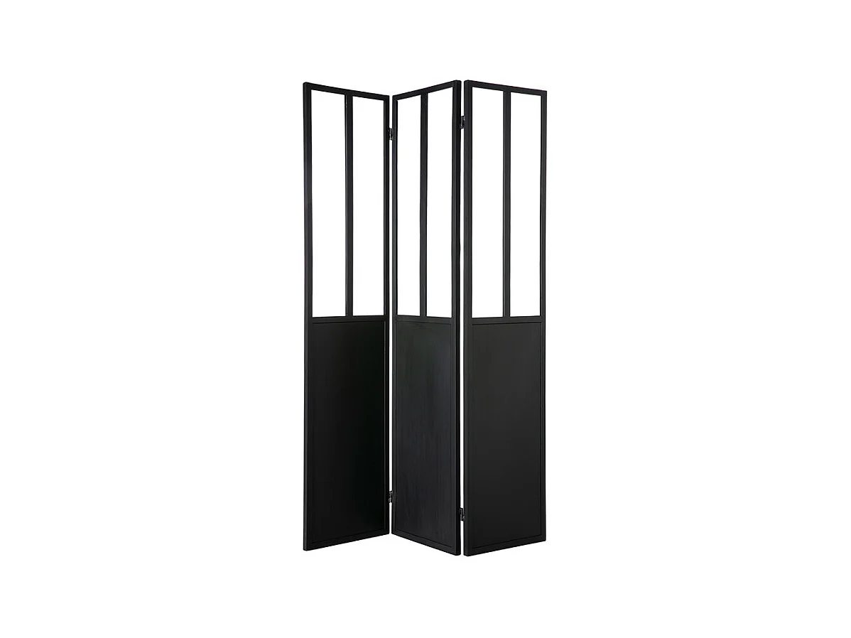 Paravento in metallo nero e vetro 3 ventagli RACK