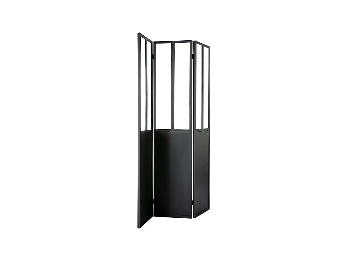 Biombo en metal negro y cristal 3 paneles RACK