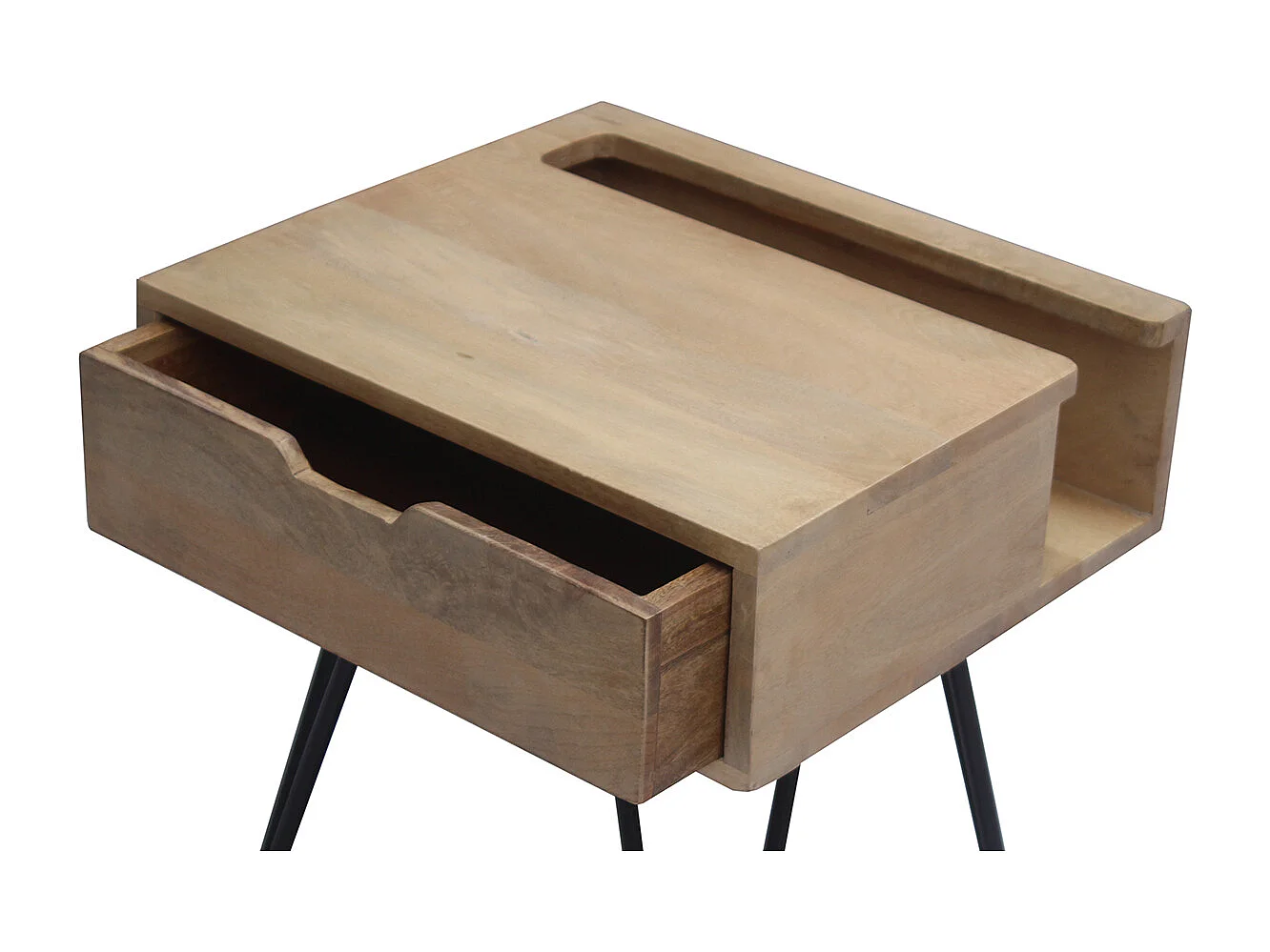 Table de chevet industrielle bois manguier massif et métal noir VIBES